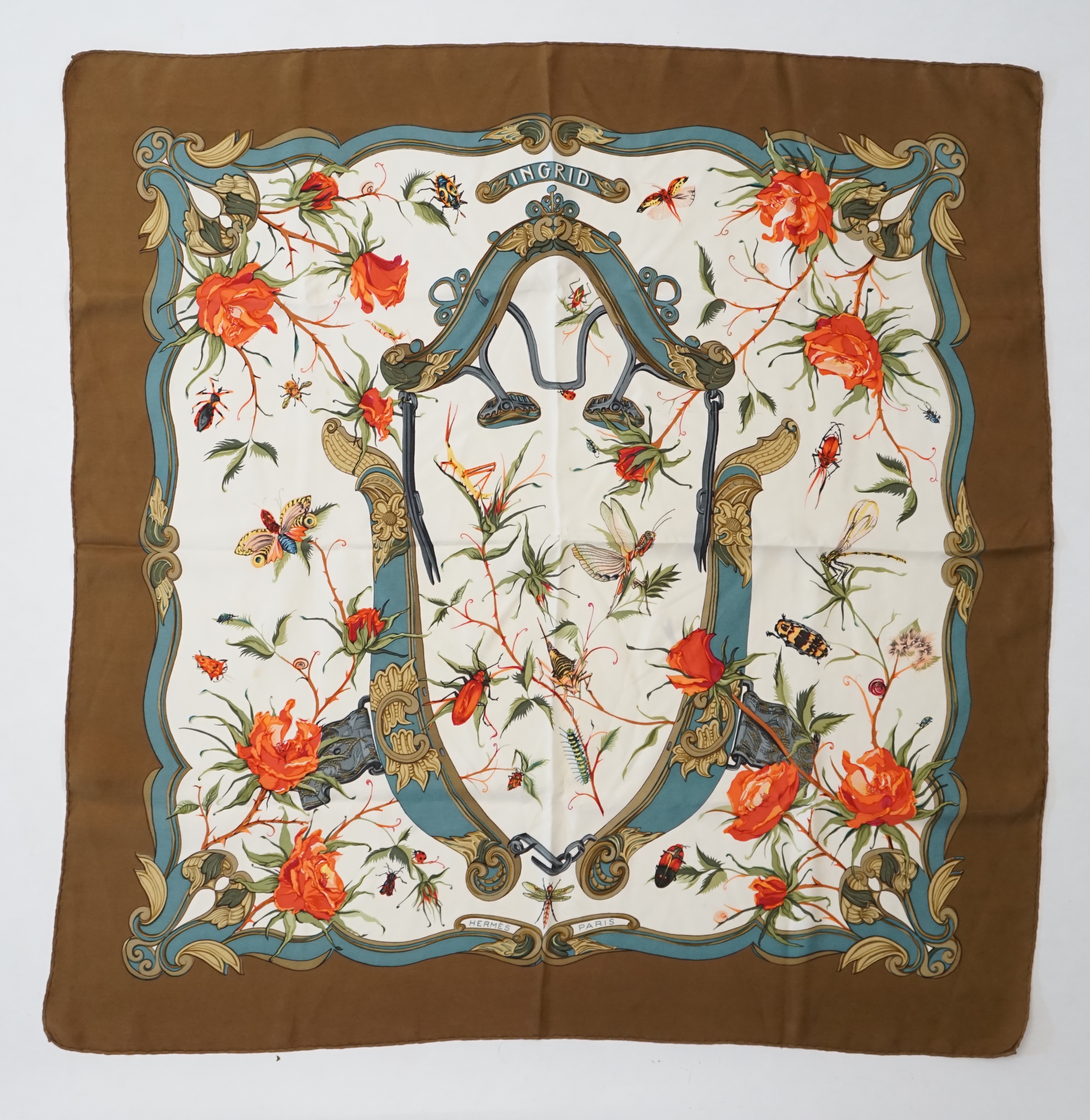 A Hermès 'Ingrid' by Lenke Szechenzyl silk scarf, approx 96cm x 92cm